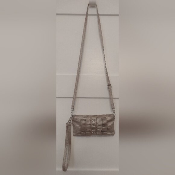 Gold Metallic Wristlet Purse With Ruffles  Studs - Picture 2 of 4